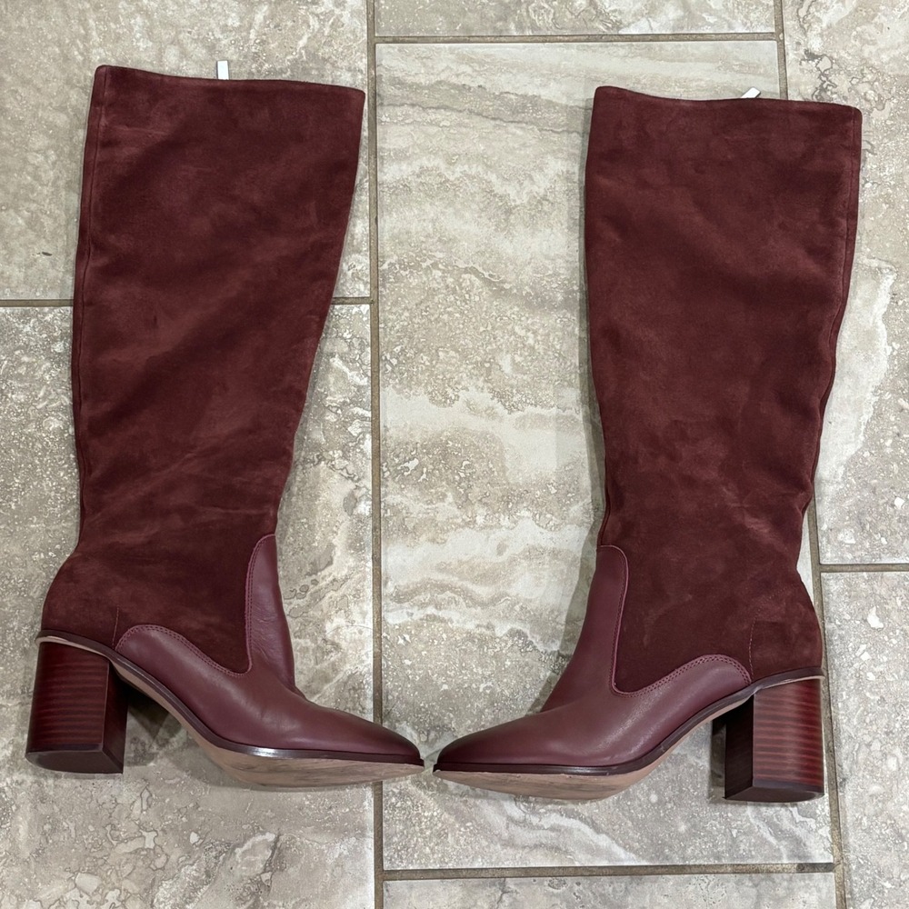 Splendid Meadow Burgundy Leather Suede Tall Block Heel Boots SD2MEA51 Womens 9.5